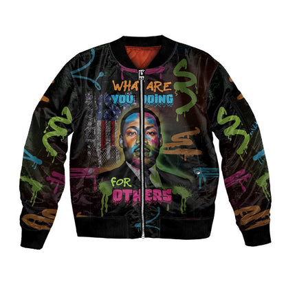 Martin Luther King Jr Day Sleeve Zip Bomber Jacket What Are You Doing For Others - African Pride