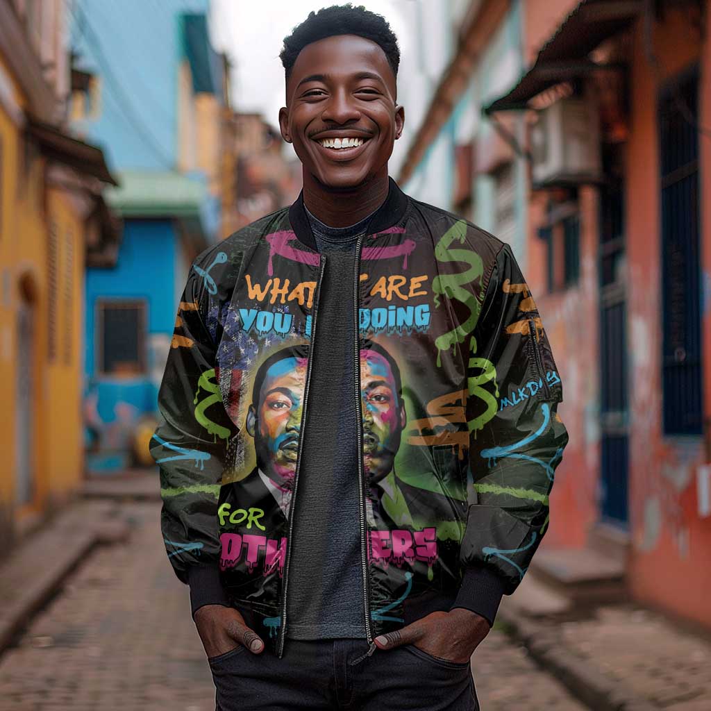 Martin Luther King Jr Day Sleeve Zip Bomber Jacket What Are You Doing For Others - African Pride