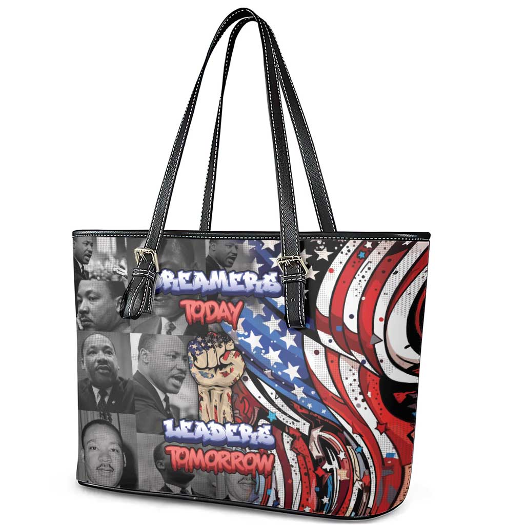 Martin Luther King Jr Day Leather Tote Bag Dreamers Today Leaders Tomorrow - African Pride