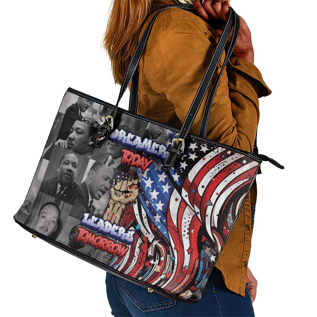Martin Luther King Jr Day Leather Tote Bag Dreamers Today Leaders Tomorrow - African Pride