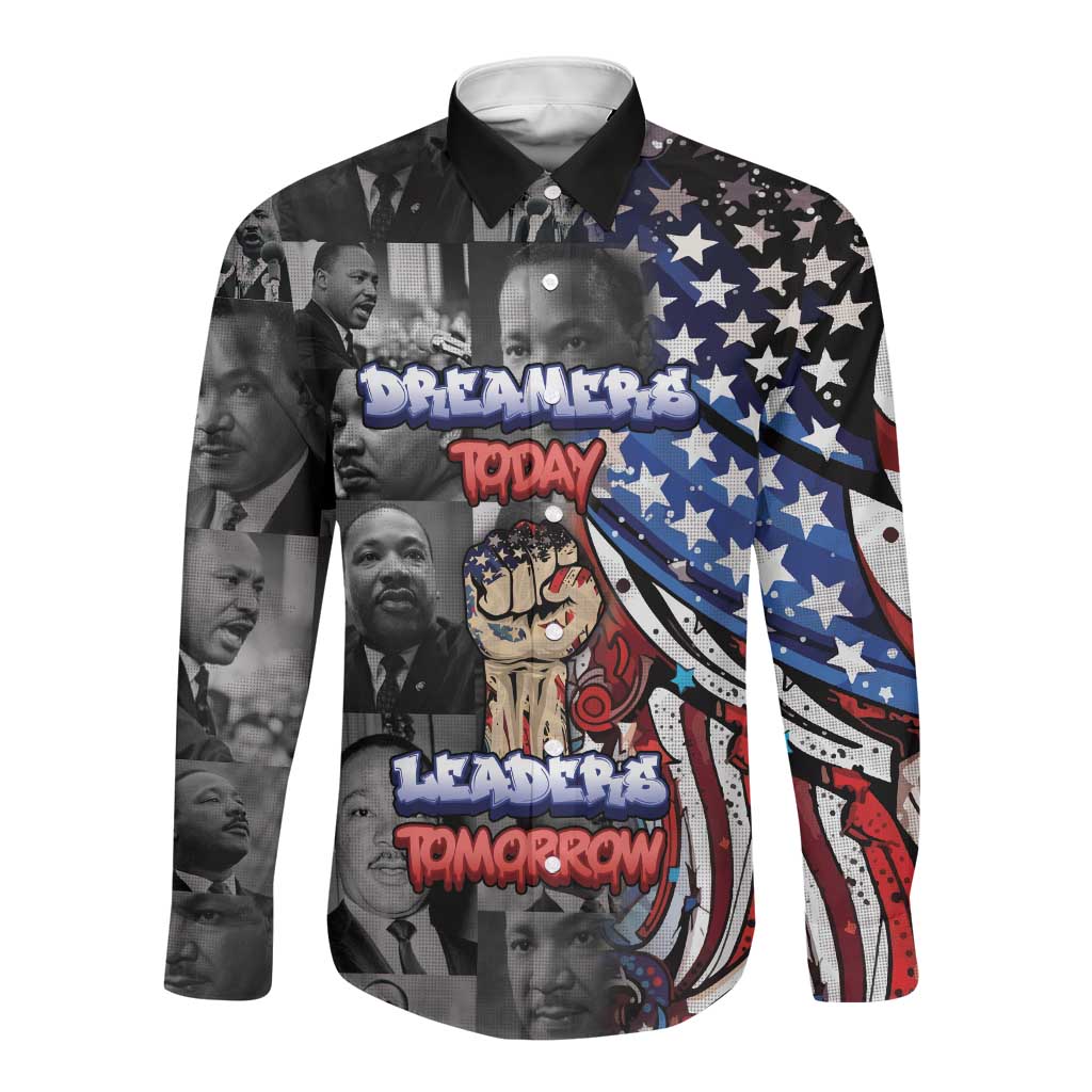 Martin Luther King Jr Day Long Sleeve Button Shirt Dreamers Today Leaders Tomorrow - African Pride