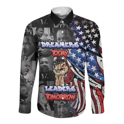 Martin Luther King Jr Day Long Sleeve Button Shirt Dreamers Today Leaders Tomorrow - African Pride