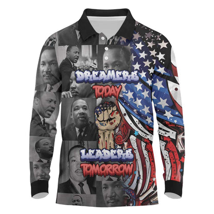 Martin Luther King Jr Day Long Sleeve Polo Shirt Dreamers Today Leaders Tomorrow - African Pride