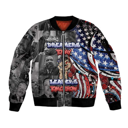 Martin Luther King Jr Day Sleeve Zip Bomber Jacket Dreamers Today Leaders Tomorrow - African Pride