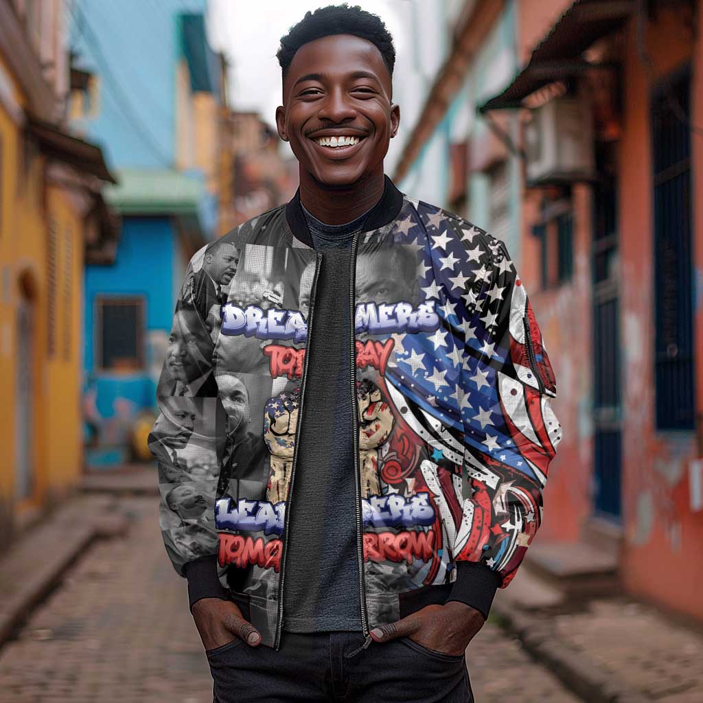 Martin Luther King Jr Day Sleeve Zip Bomber Jacket Dreamers Today Leaders Tomorrow - African Pride