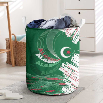 Algeria Football Laundry Basket Glitch Effect Desert Lines And Star Crescent