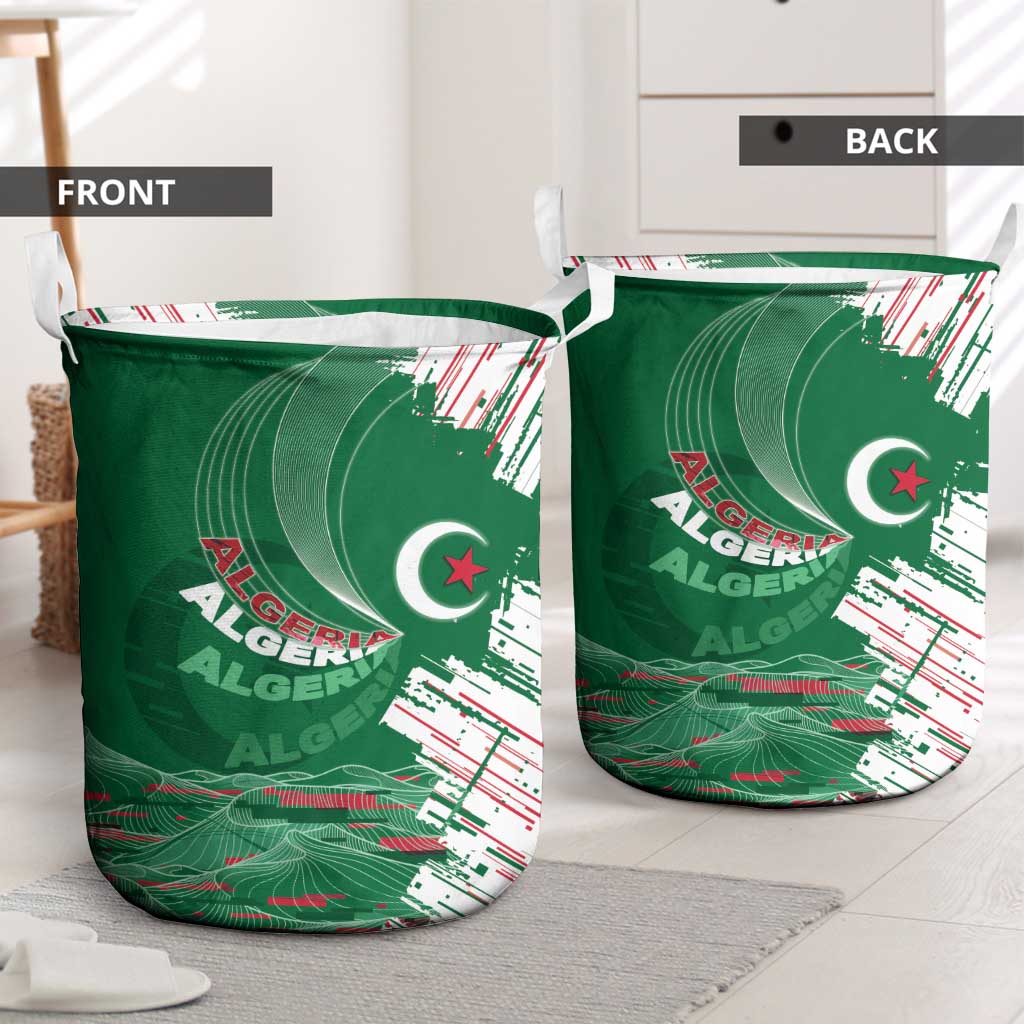 Algeria Football Laundry Basket Glitch Effect Desert Lines And Star Crescent