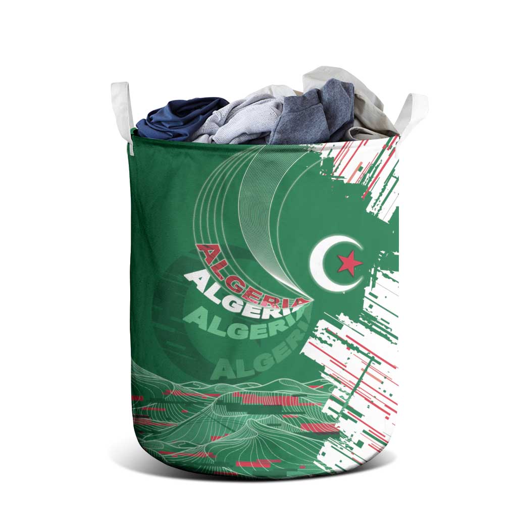 Algeria Football Laundry Basket Glitch Effect Desert Lines And Star Crescent