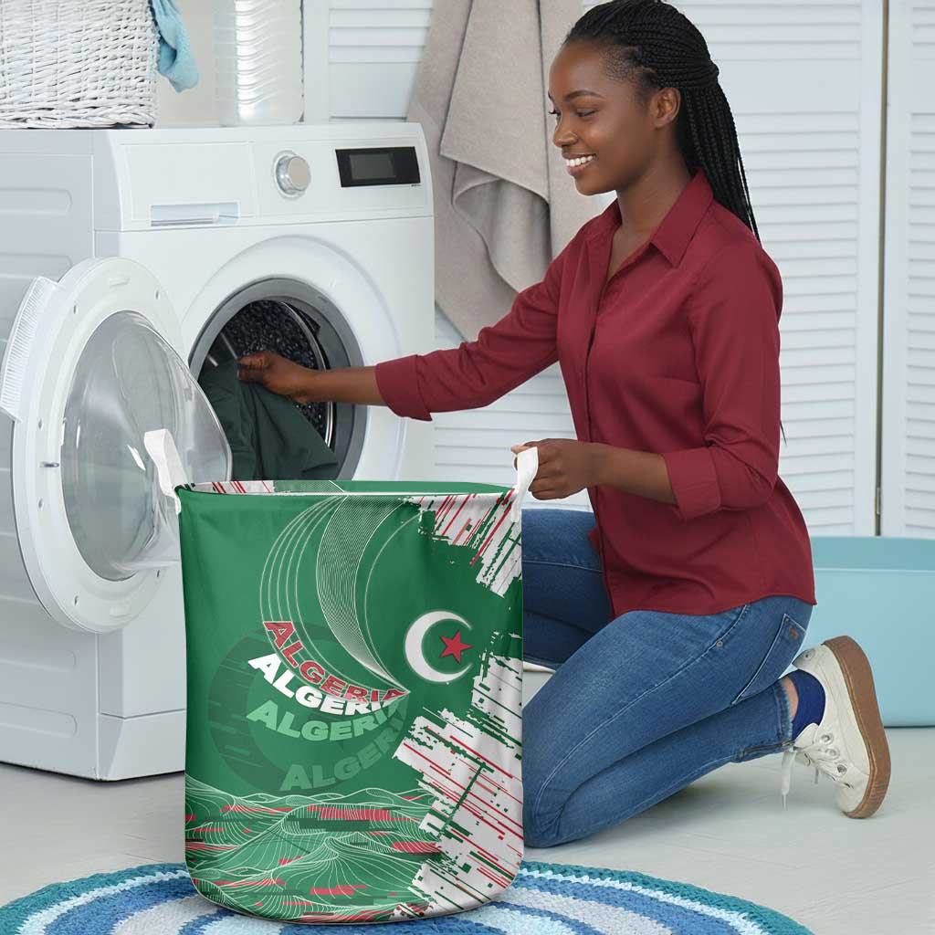 Algeria Football Laundry Basket Glitch Effect Desert Lines And Star Crescent