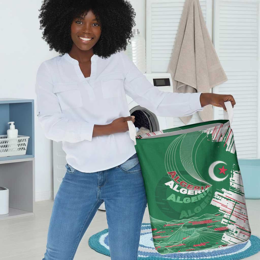 Algeria Football Laundry Basket Glitch Effect Desert Lines And Star Crescent