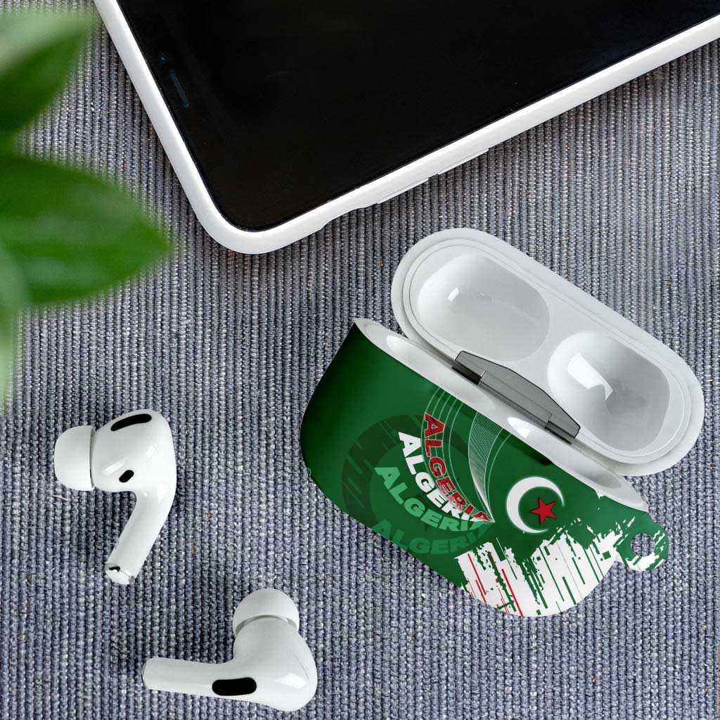 Algeria Football AirPods Case Glitch Effect Desert Lines And Star Crescent