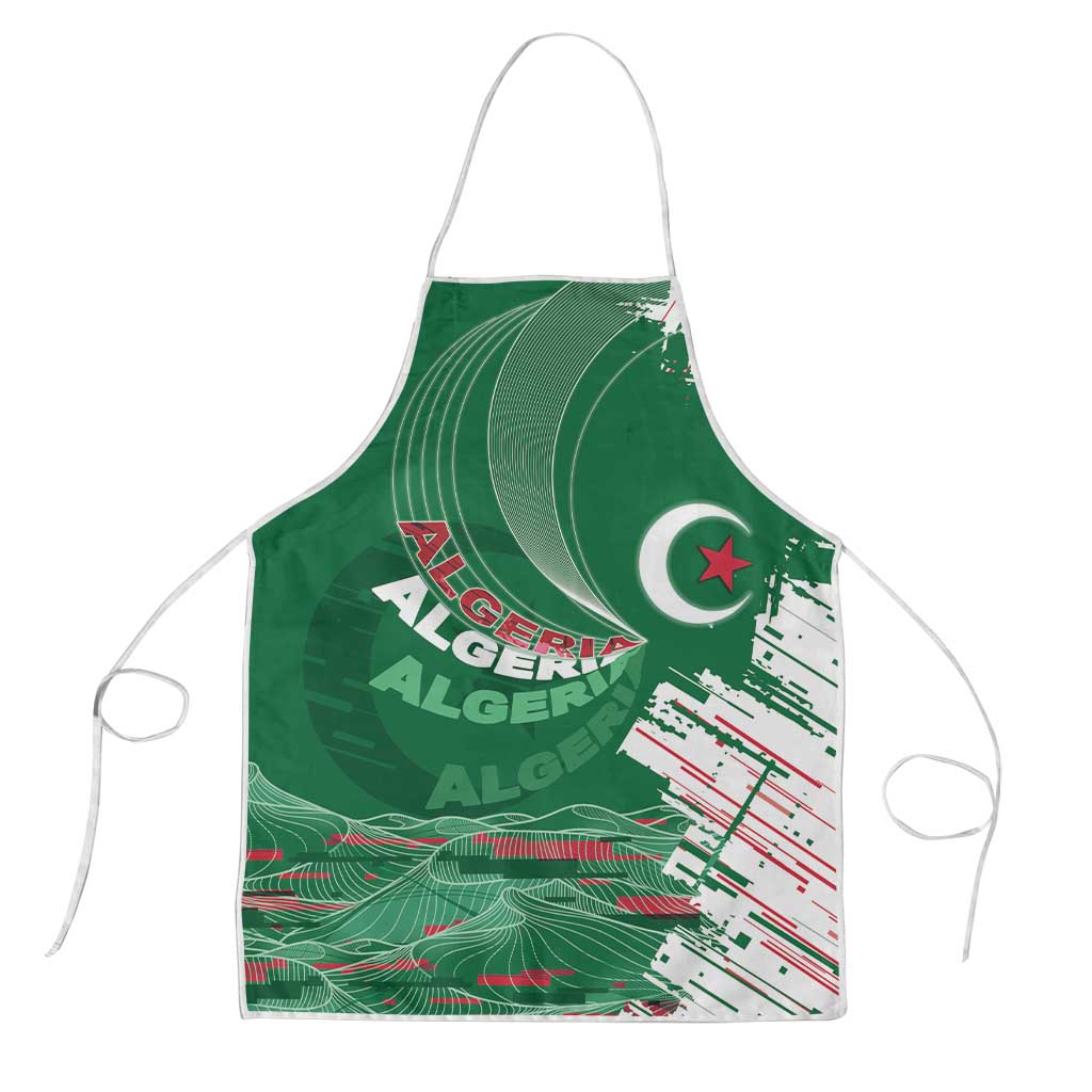 Algeria Football Apron Glitch Effect Desert Lines And Star Crescent