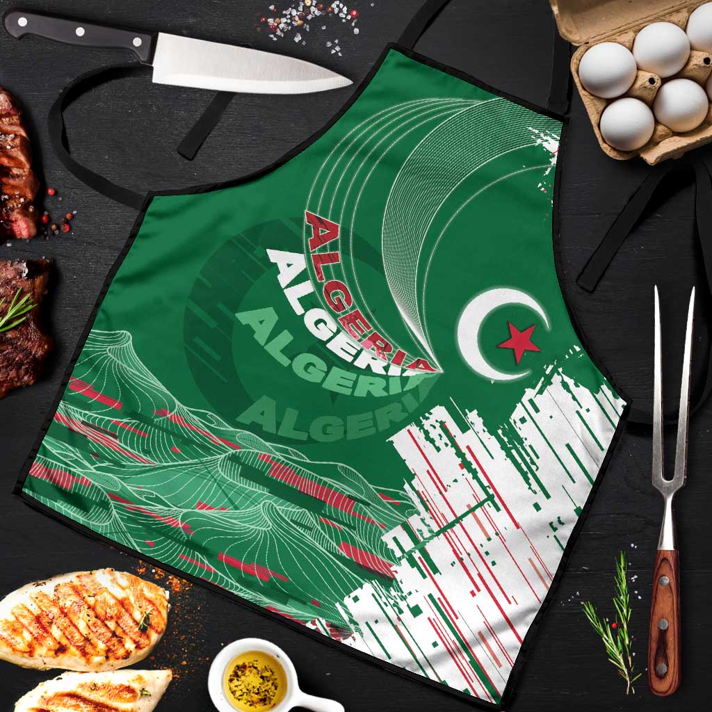 Algeria Football Apron Glitch Effect Desert Lines And Star Crescent