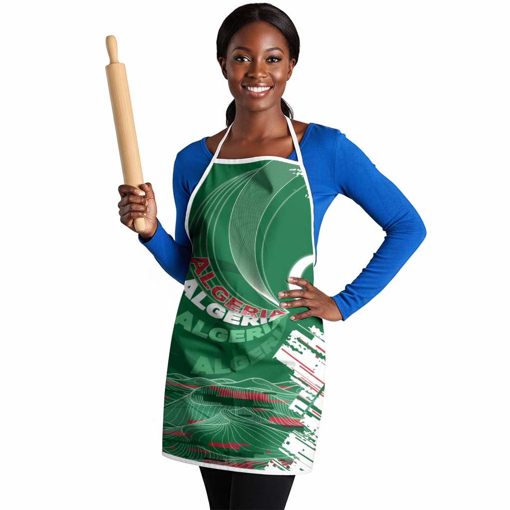 Algeria Football Apron Glitch Effect Desert Lines And Star Crescent