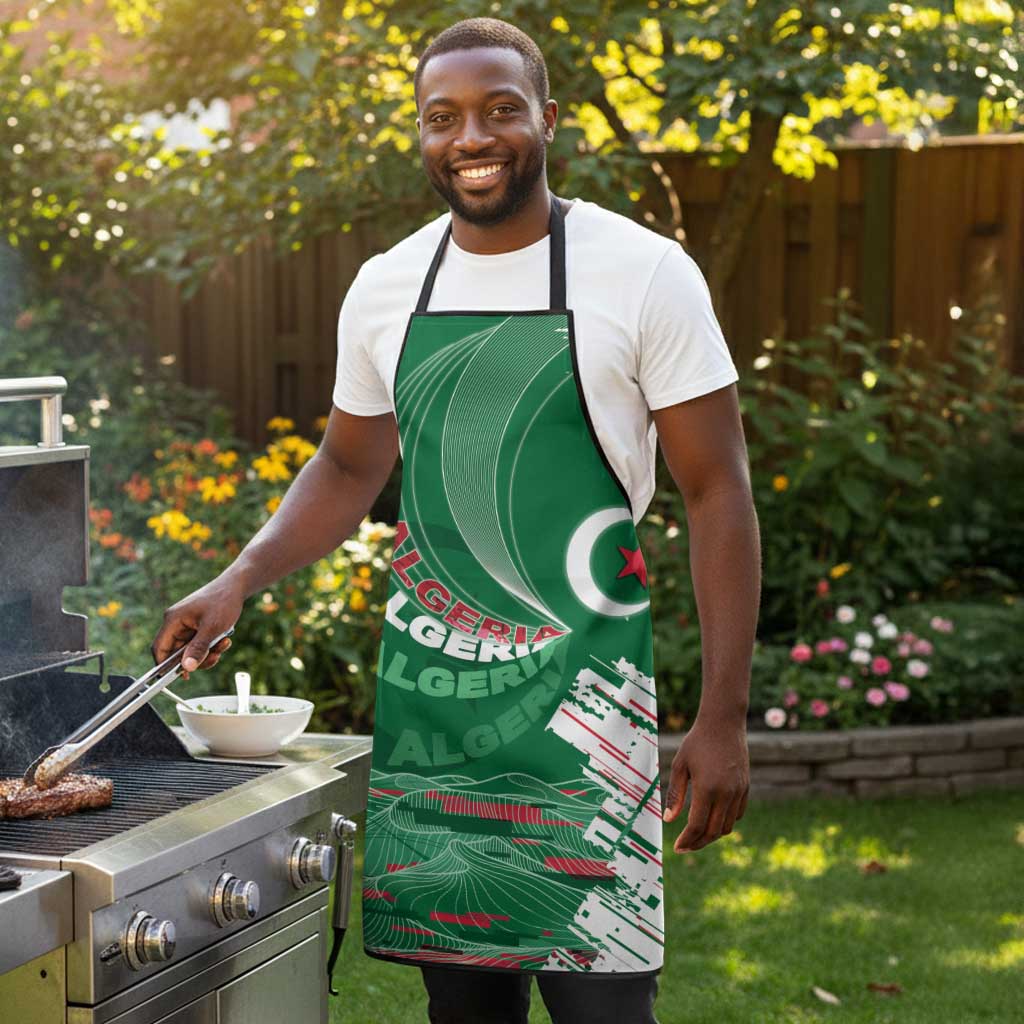 Algeria Football Apron Glitch Effect Desert Lines And Star Crescent