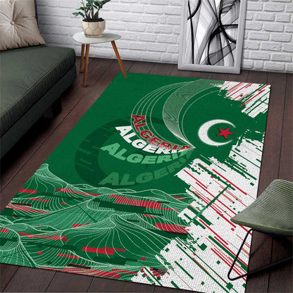 Algeria Football Area Rug Glitch Effect Desert Lines And Star Crescent
