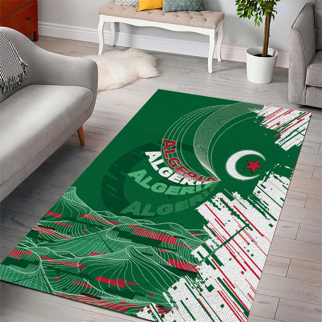 Algeria Football Area Rug Glitch Effect Desert Lines And Star Crescent