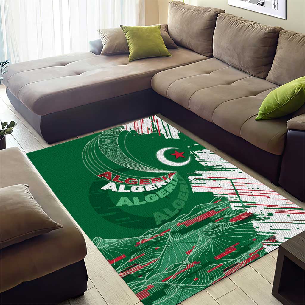 Algeria Football Area Rug Glitch Effect Desert Lines And Star Crescent