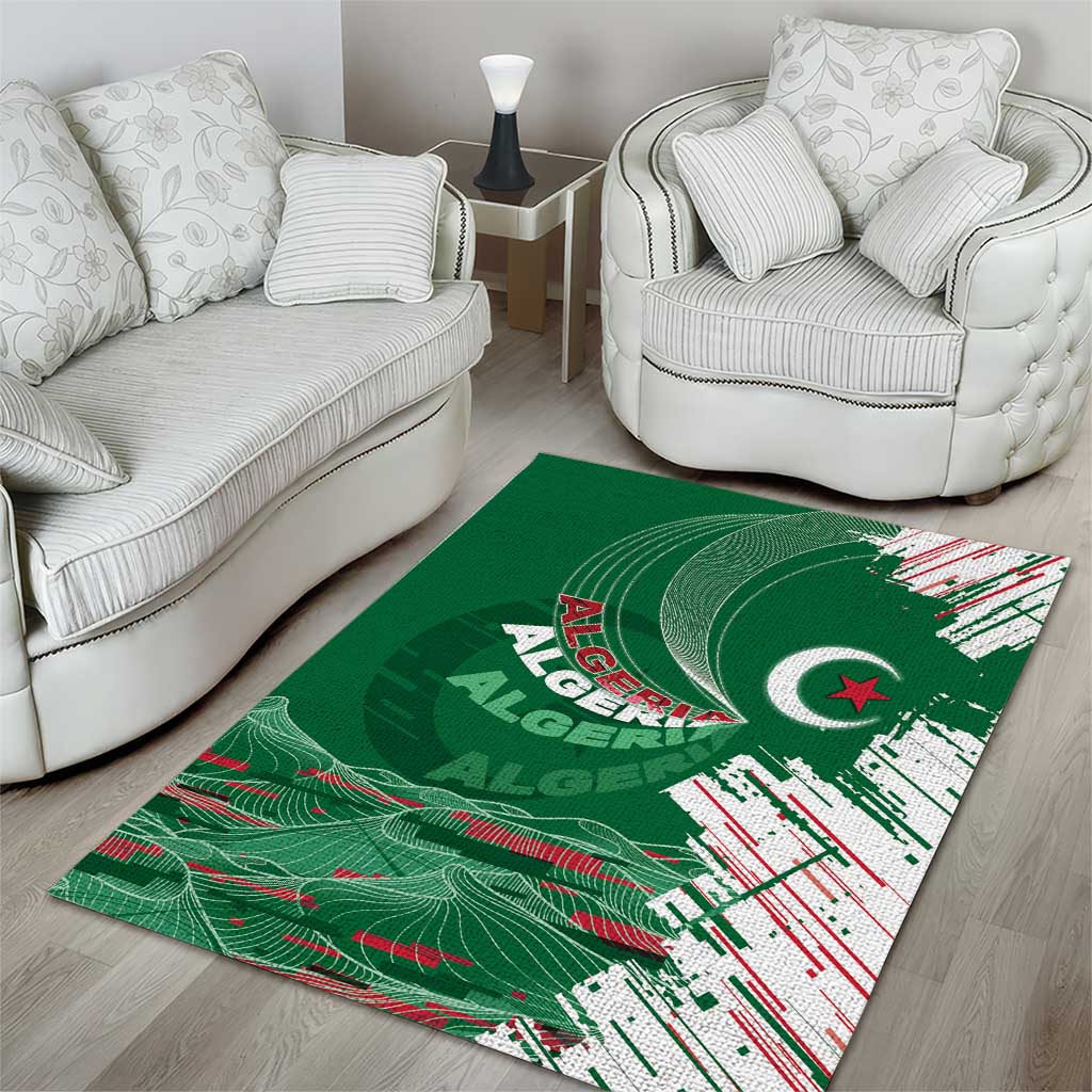 Algeria Football Area Rug Glitch Effect Desert Lines And Star Crescent