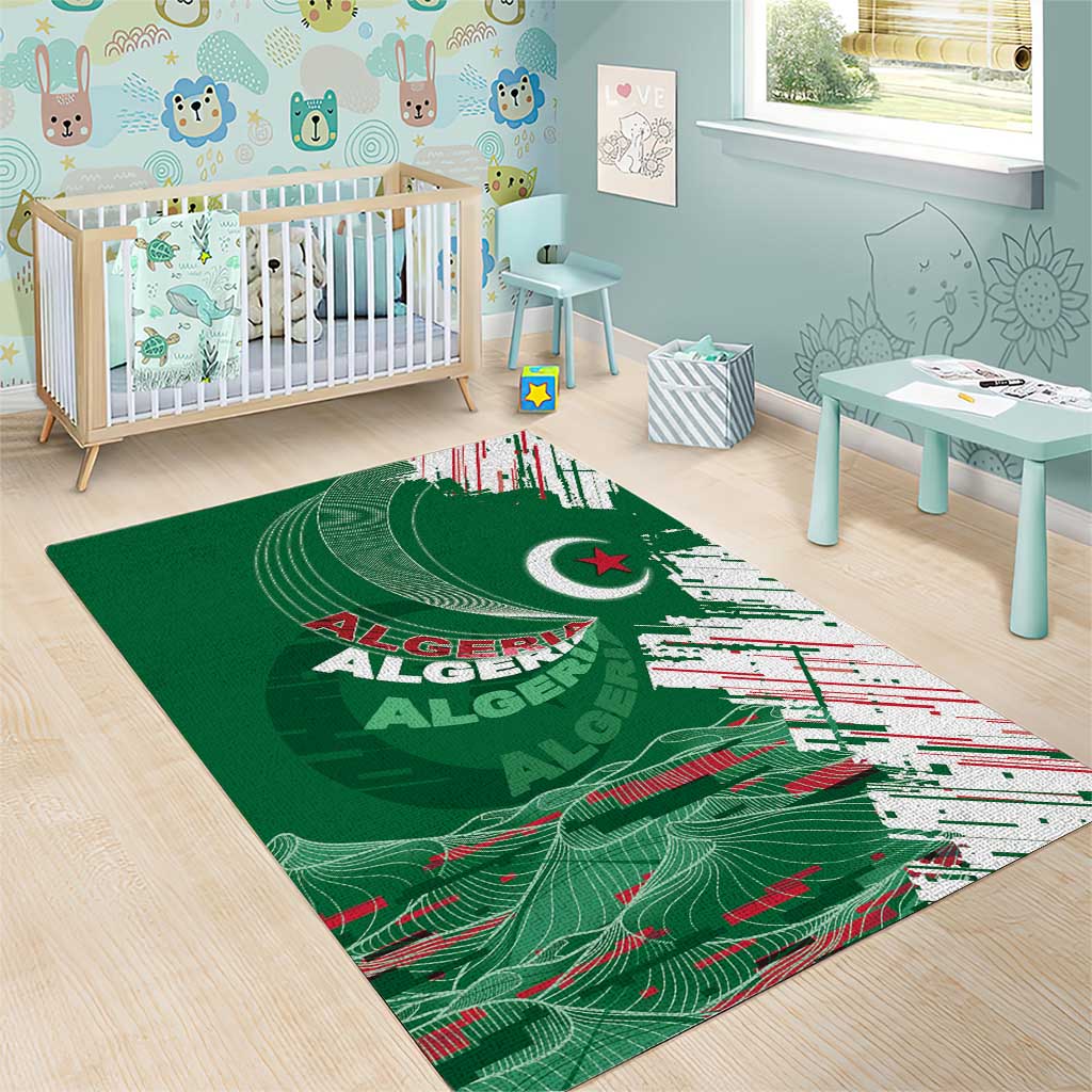 Algeria Football Area Rug Glitch Effect Desert Lines And Star Crescent