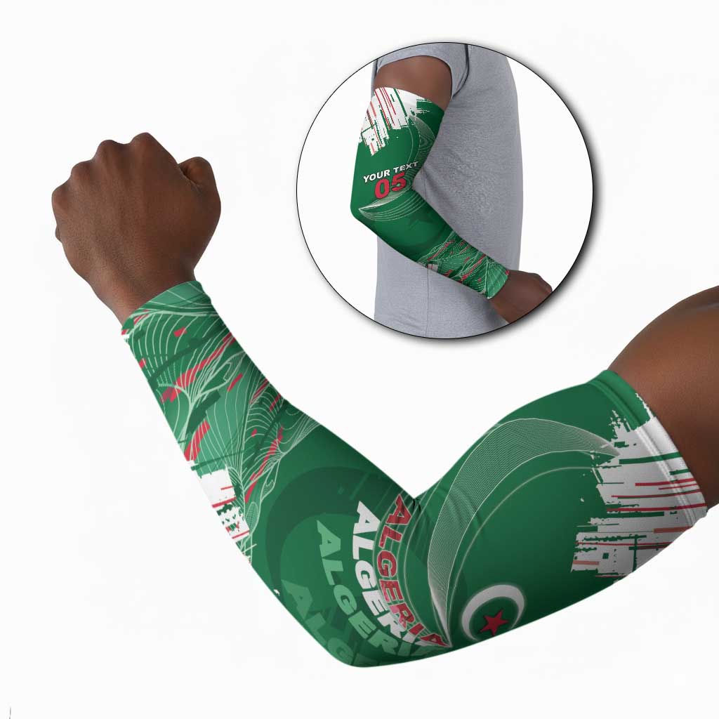 Custom Algeria Football Arm Sleeves Glitch Effect Desert Lines And Star Crescent