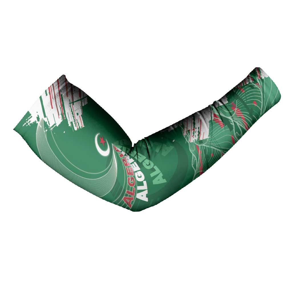 Custom Algeria Football Arm Sleeves Glitch Effect Desert Lines And Star Crescent