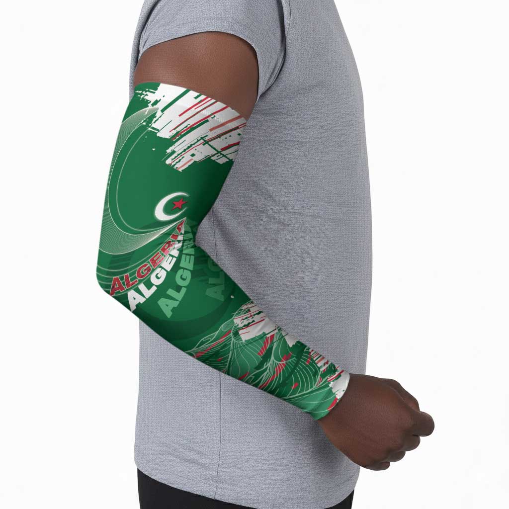 Custom Algeria Football Arm Sleeves Glitch Effect Desert Lines And Star Crescent