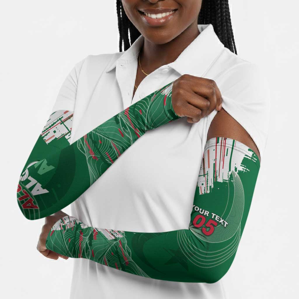 Custom Algeria Football Arm Sleeves Glitch Effect Desert Lines And Star Crescent