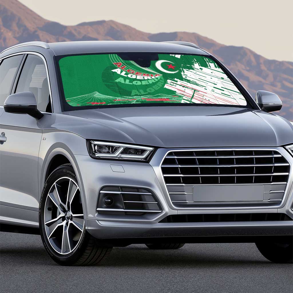 Algeria Football Auto Sun Shade Glitch Effect Desert Lines And Star Crescent