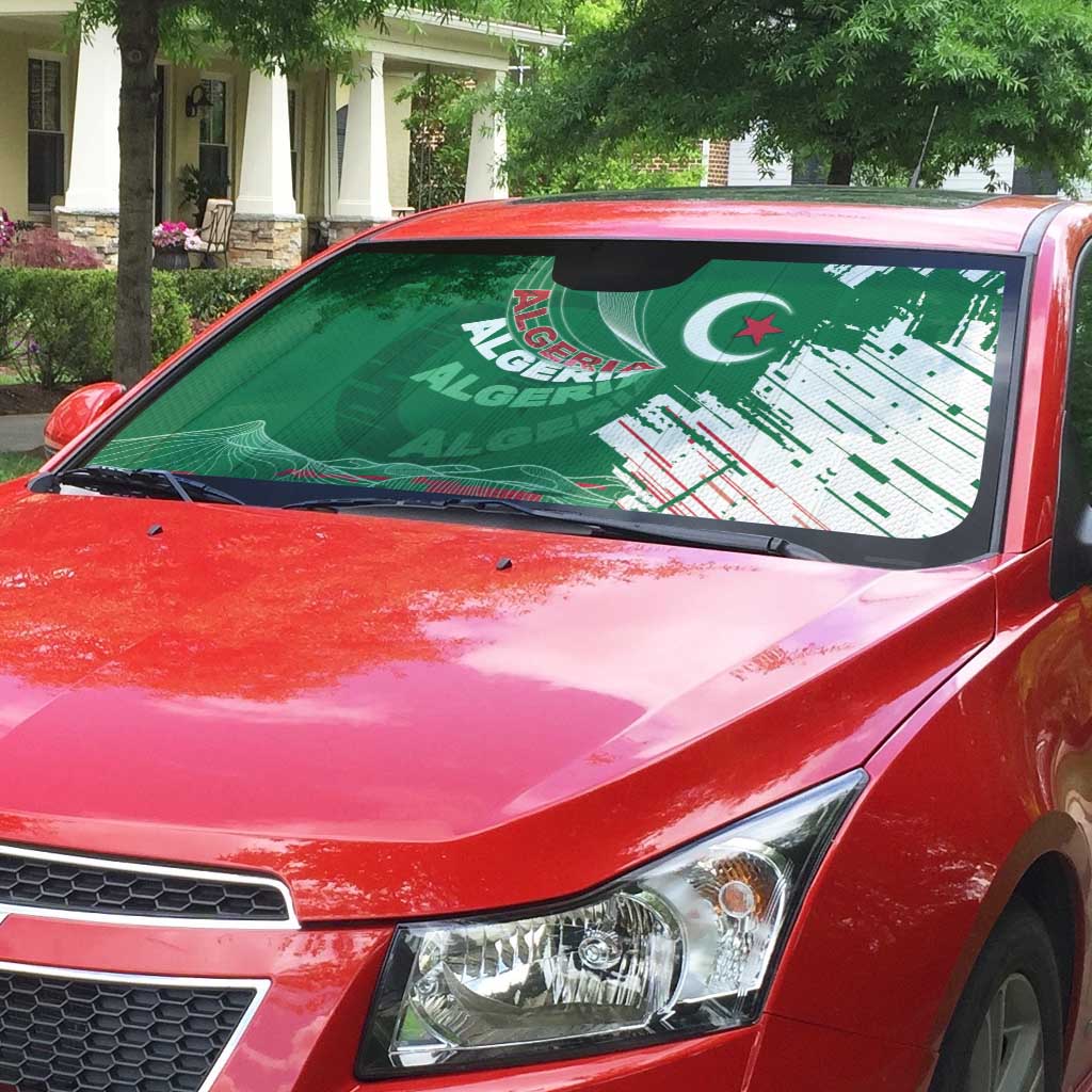 Algeria Football Auto Sun Shade Glitch Effect Desert Lines And Star Crescent