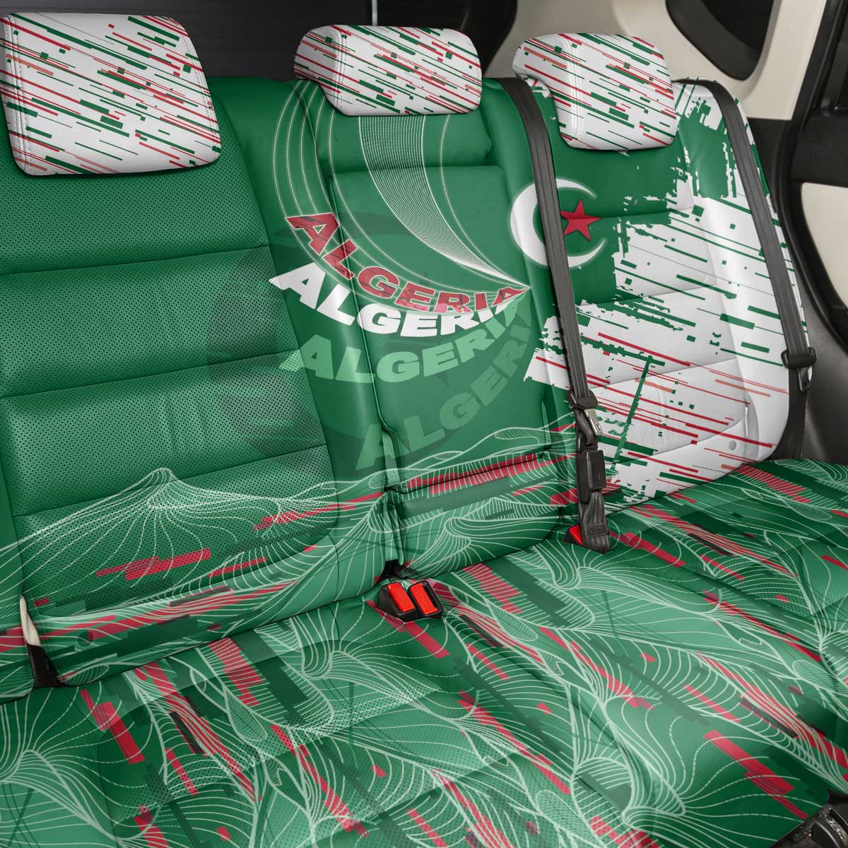 Algeria Football Back Car Seat Cover Glitch Effect Desert Lines And Star Crescent