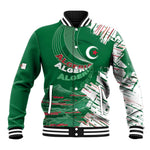 Custom Algeria Football Baseball Jacket Glitch Effect Desert Lines And Star Crescent
