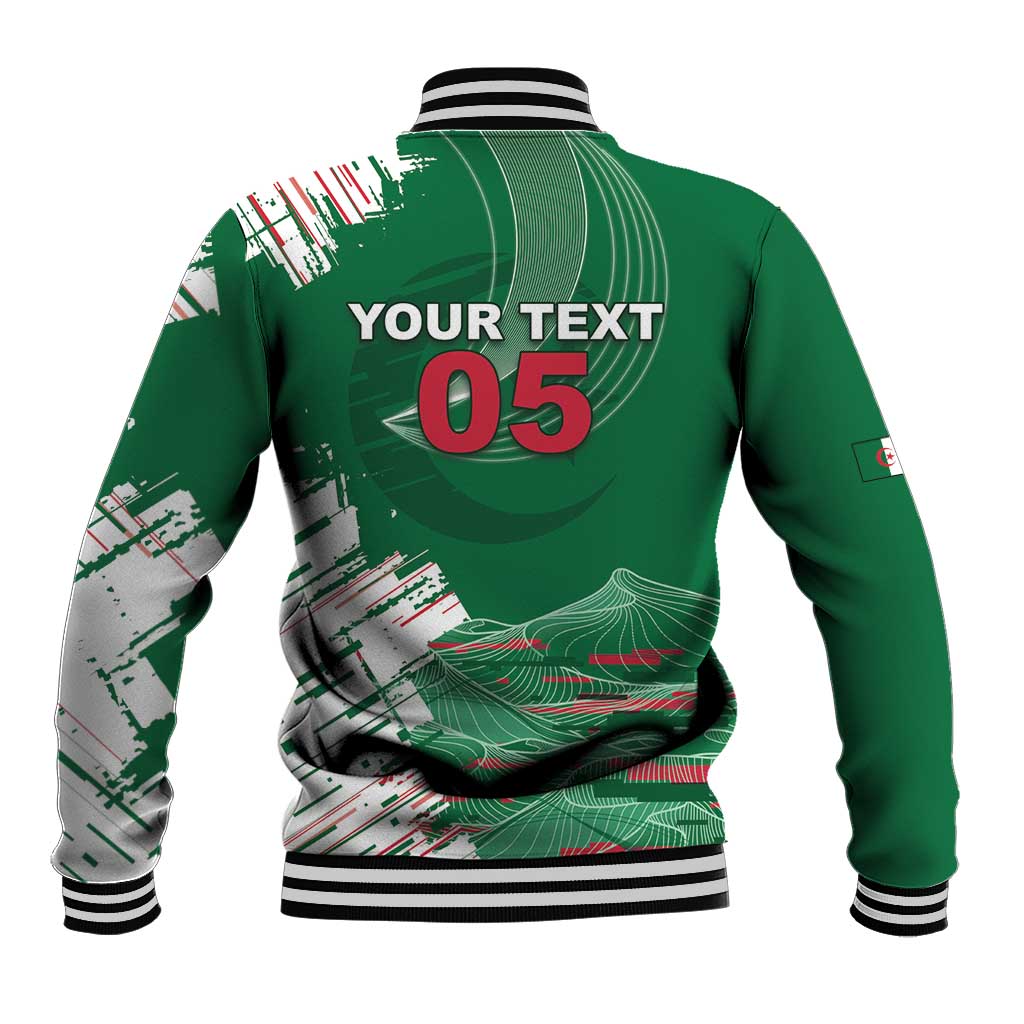 Custom Algeria Football Baseball Jacket Glitch Effect Desert Lines And Star Crescent