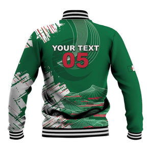 Custom Algeria Football Baseball Jacket Glitch Effect Desert Lines And Star Crescent