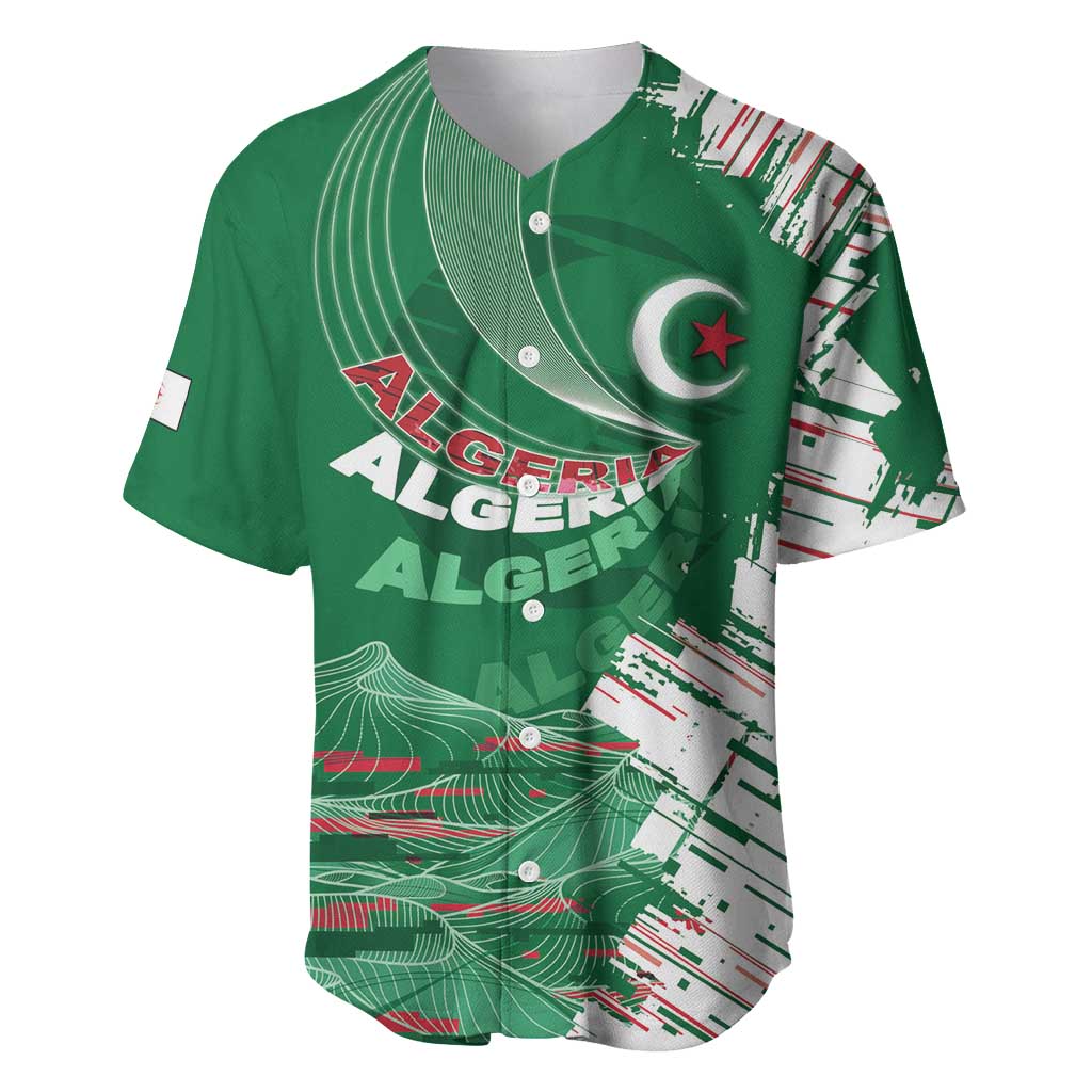 Custom Algeria Football Baseball Jersey Glitch Effect Desert Lines And Star Crescent