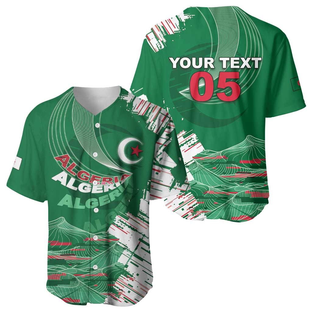 Custom Algeria Football Baseball Jersey Glitch Effect Desert Lines And Star Crescent