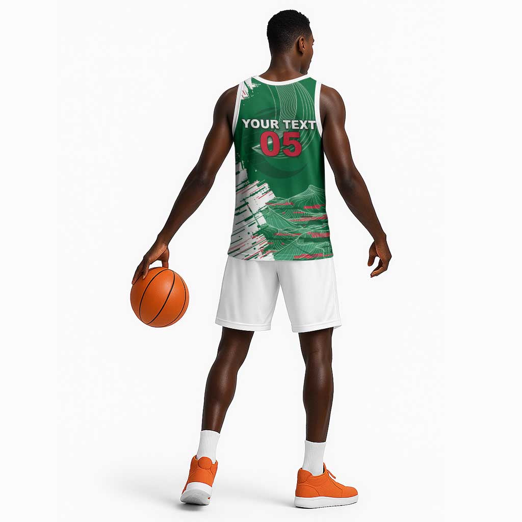 Custom Algeria Football Basketball Jersey Glitch Effect Desert Lines And Star Crescent