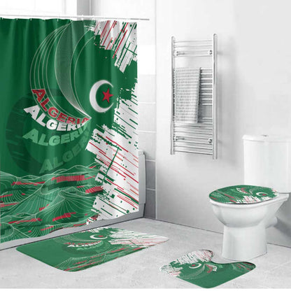 Algeria Football Bathroom Set Glitch Effect Desert Lines And Star Crescent