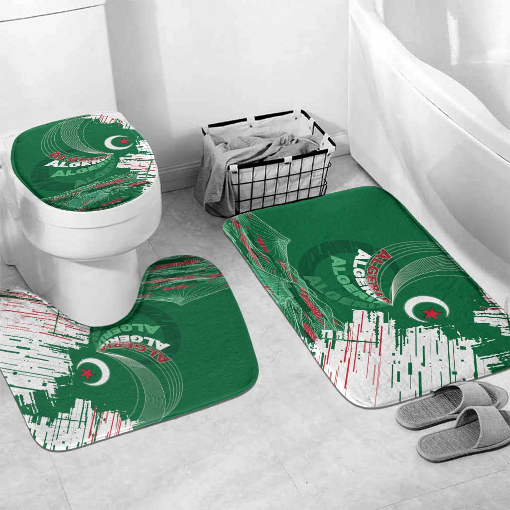 Algeria Football Bathroom Set Glitch Effect Desert Lines And Star Crescent