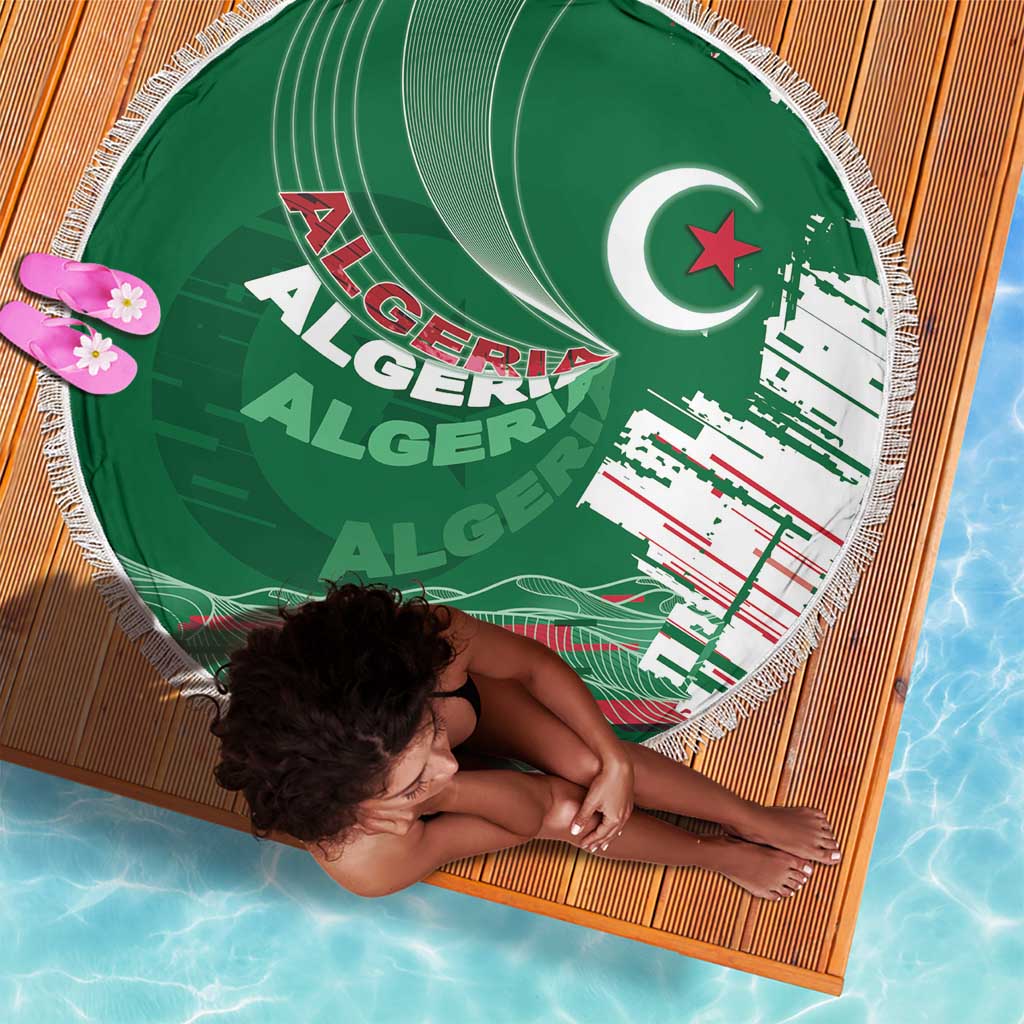Algeria Football Beach Blanket Glitch Effect Desert Lines And Star Crescent