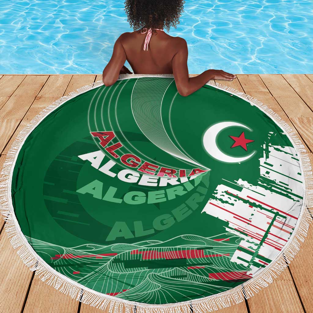 Algeria Football Beach Blanket Glitch Effect Desert Lines And Star Crescent
