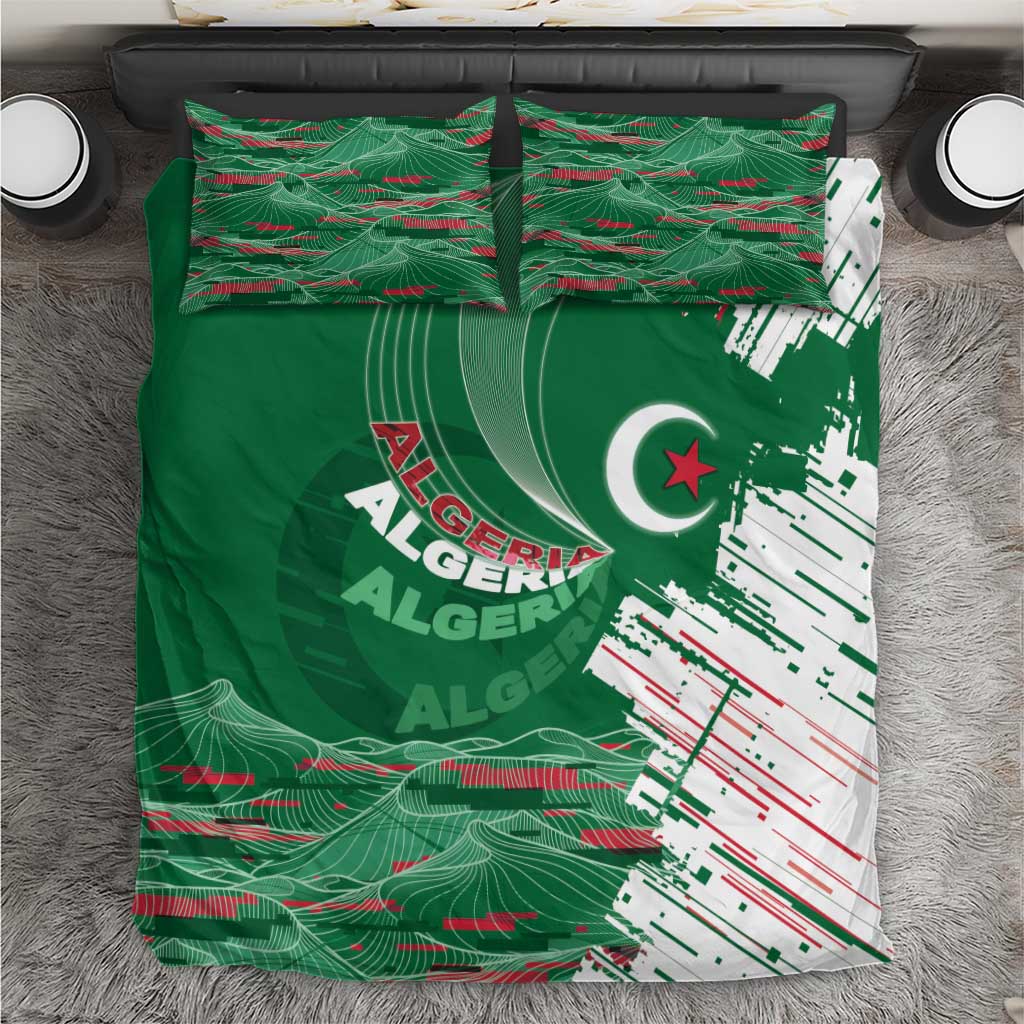 Algeria Football Bedding Set Glitch Effect Desert Lines And Star Crescent