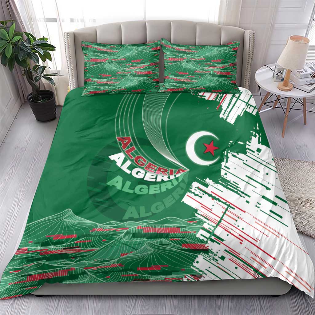 Algeria Football Bedding Set Glitch Effect Desert Lines And Star Crescent
