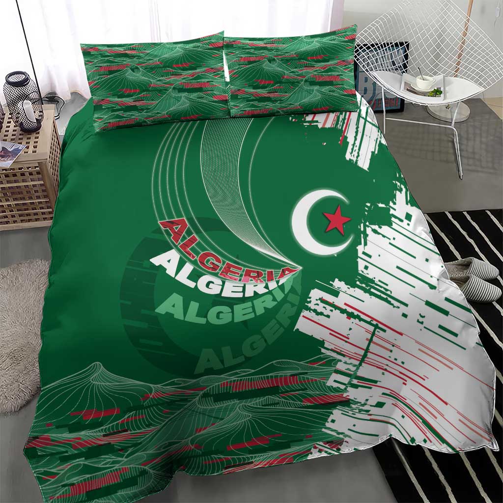 Algeria Football Bedding Set Glitch Effect Desert Lines And Star Crescent