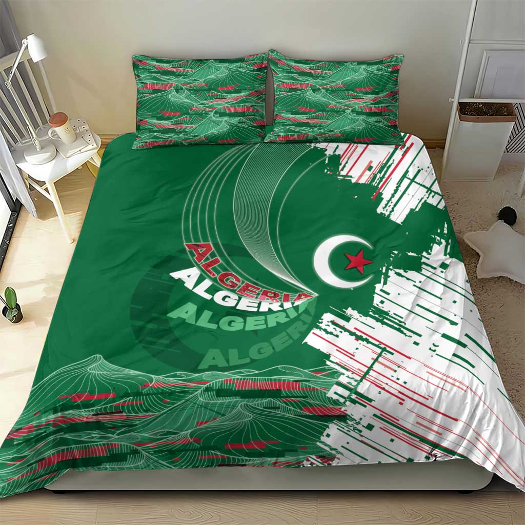Algeria Football Bedding Set Glitch Effect Desert Lines And Star Crescent
