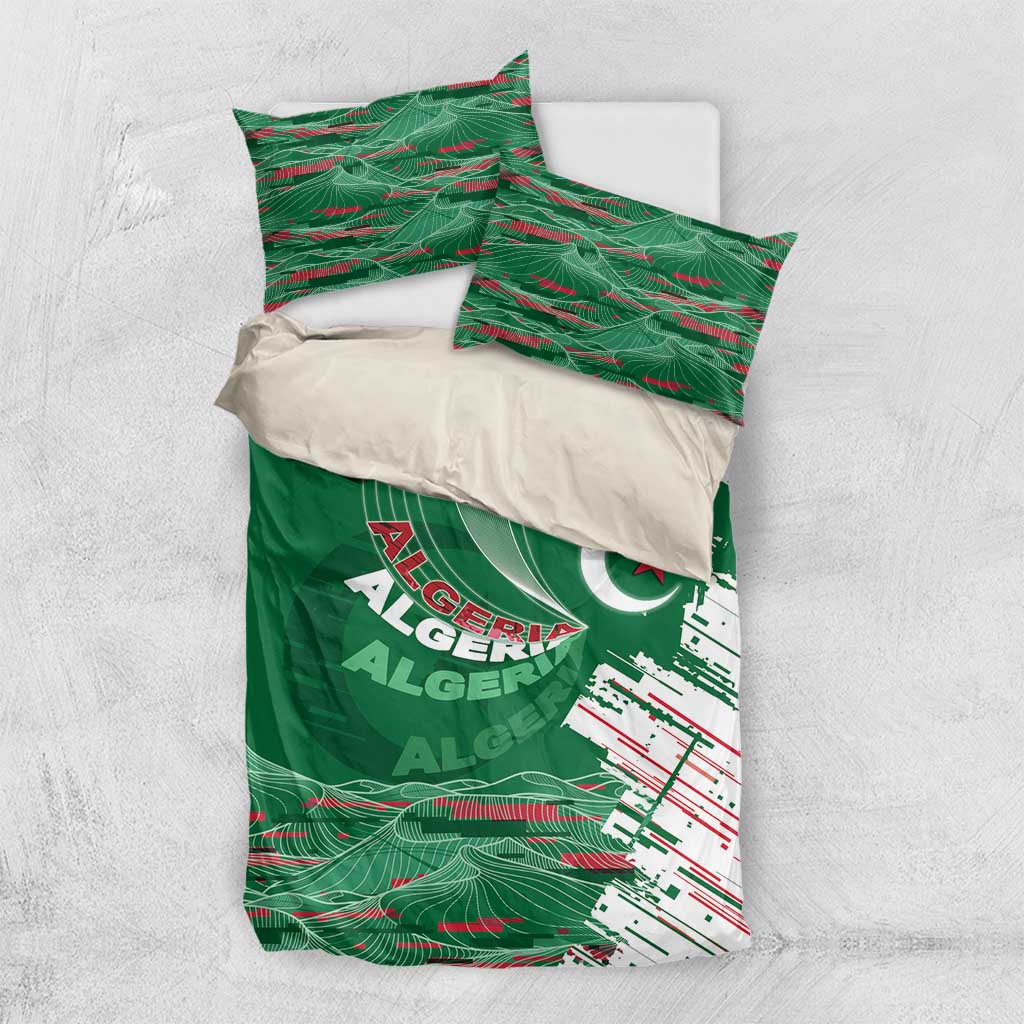 Algeria Football Bedding Set Glitch Effect Desert Lines And Star Crescent