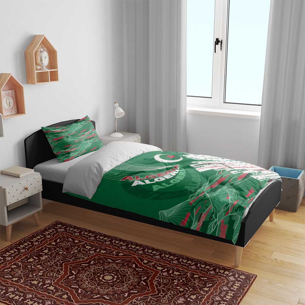 Algeria Football Bedding Set Glitch Effect Desert Lines And Star Crescent