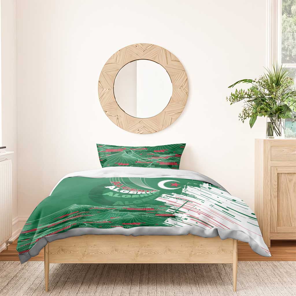 Algeria Football Bedding Set Glitch Effect Desert Lines And Star Crescent