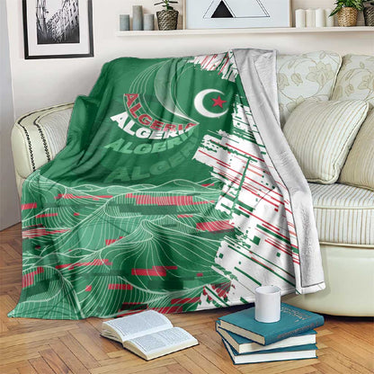 Algeria Football Blanket Glitch Effect Desert Lines And Star Crescent
