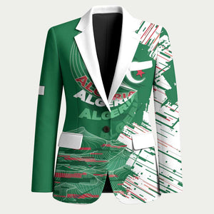 Custom Algeria Football Blazer Glitch Effect Desert Lines And Star Crescent